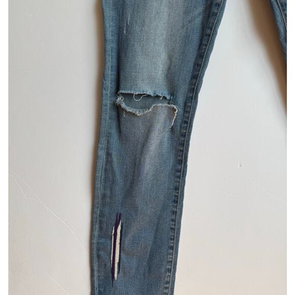 Peri A Embroidered Destroyed Low Rise Jeans Womens Size 26 Boho Ripped Denim 26 - Picture 7 of 13